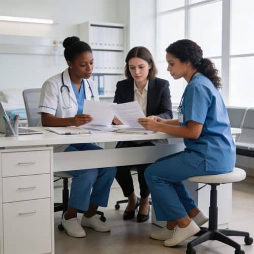 Plusieurs infirmières libérales collaborant dans un cabinet partagé